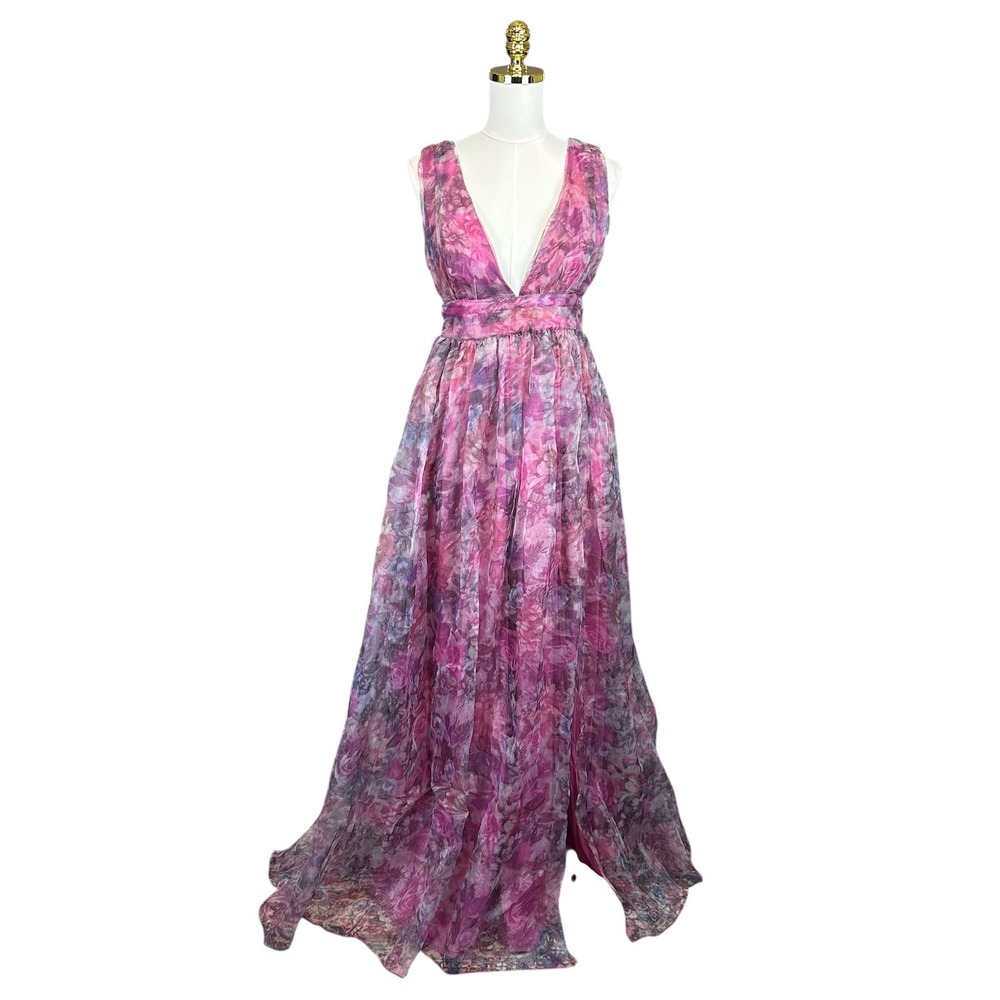 Lulus Purple Floral Maxi Dress V-Neck Sleeveless Chiffon Formal Gown Size M - Picture 3 of 10